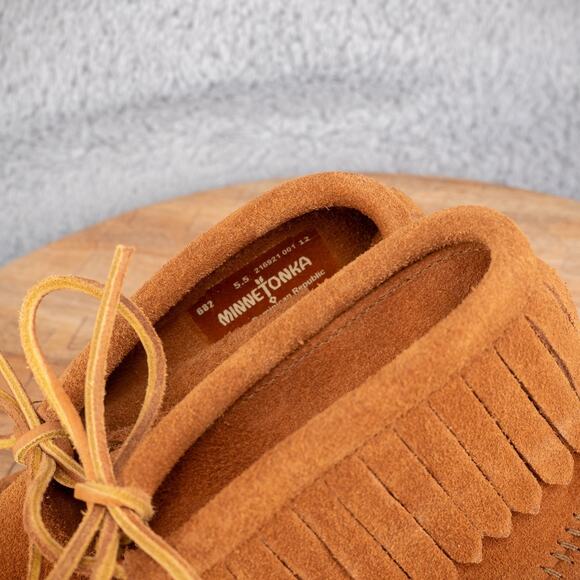 Minnetonka Boots Womens 5.5 Fringe Moccasins Ankle Booties 682 Brown Suede Flats - Picture 5 of 7